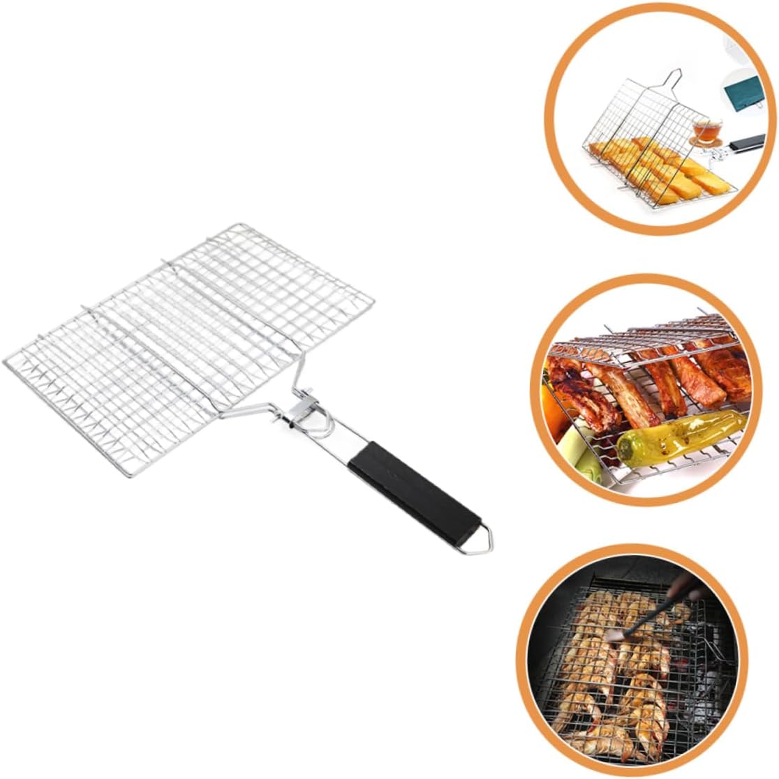 Outdoor Stainless Steel Grill Basket Bbq Rack for Fish Vegetables More Portable Grilling Supply for Camping Picnics Outdoor Cooking