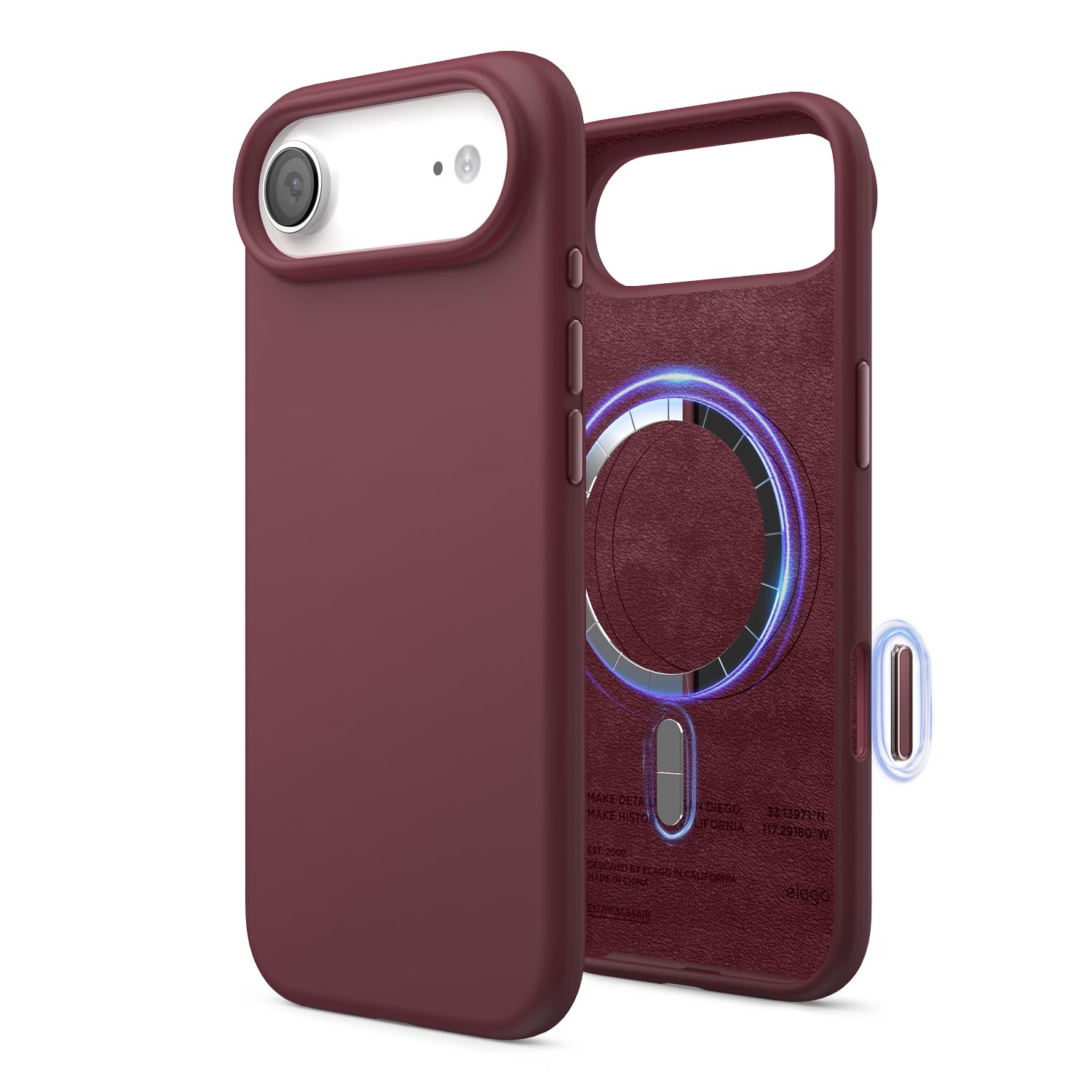 elago Magnetische Silikon Hülle für iPhone Air | Kompatibel mit Kamerasteuerung Capture Button, Kompatibel mit MagSafe, Premium Silikon Handyhülle, stoßfest (Burgunderrot)