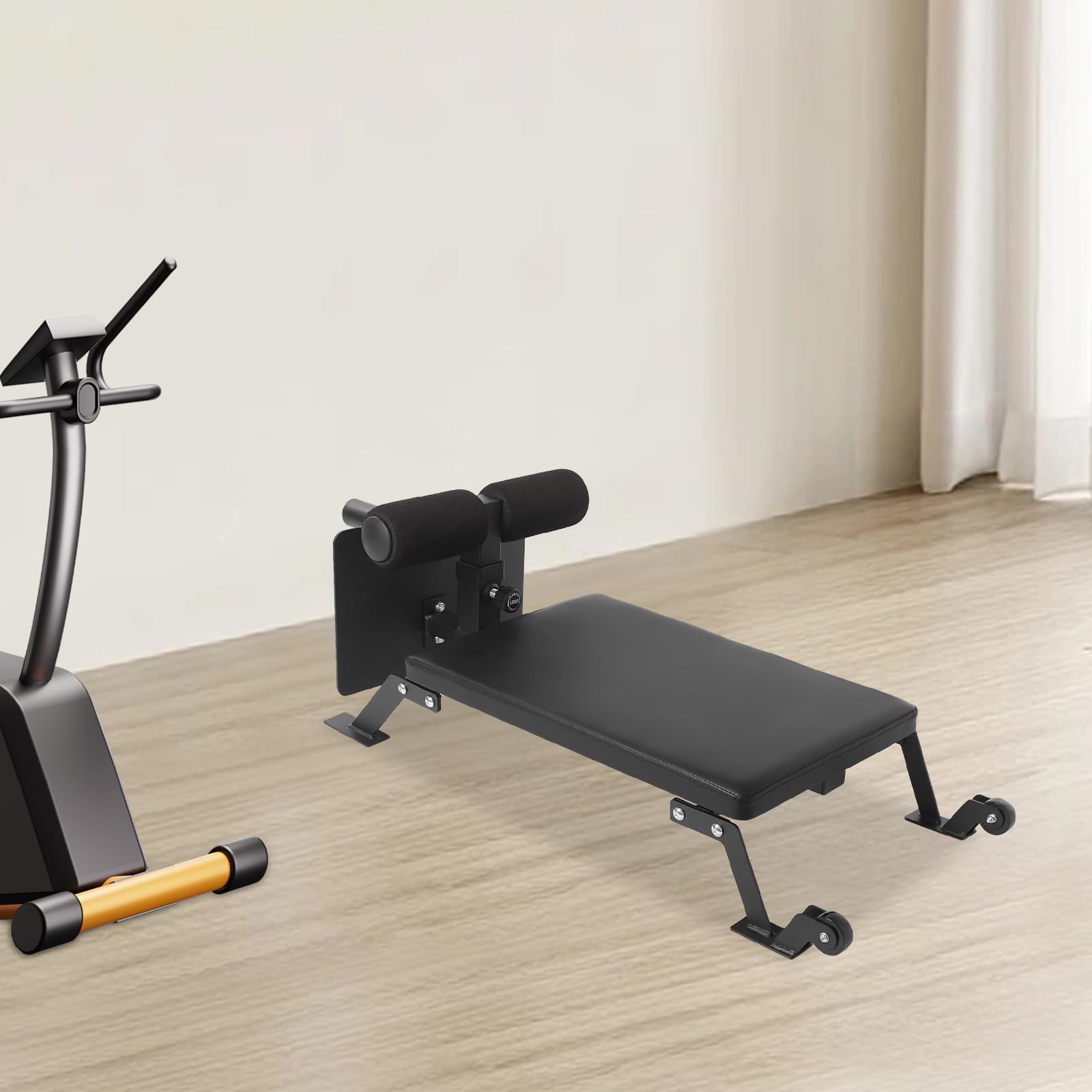 Banco de pesas de 124,46 x 48,26 cm (largo x ancho), banco plano de 220,46 libras (capacidad de carga máxima), entrenador abdominal, 39,88 – 50,04 cm (altura ajustable) para estirar los músculos