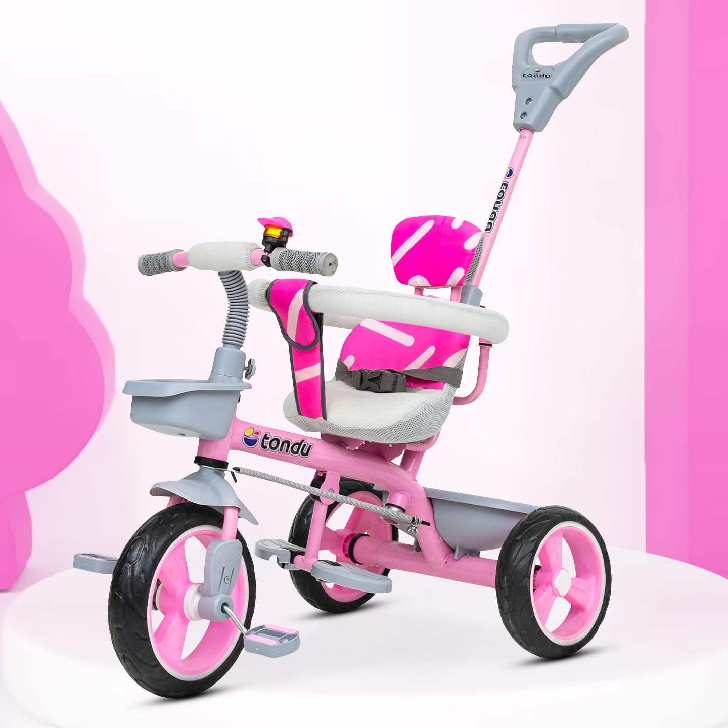 TONDU Tricycle for Baby/Kids with Safety Arm & Seat Belt with Parental Control Tricycle (Pink)-image-41