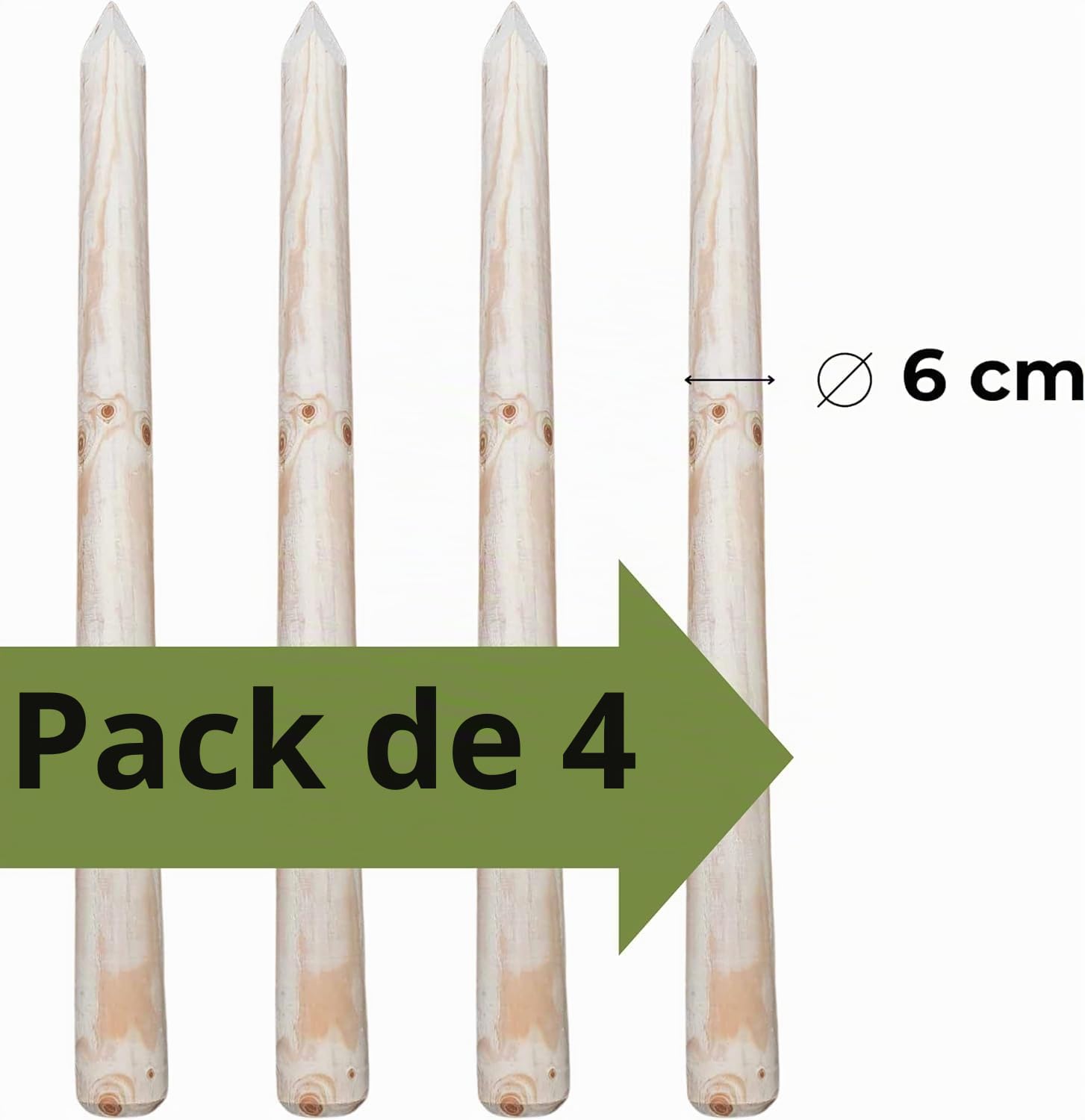 ø 6cm Pack De 4 Estacas De Madera con Punta Largo 200 cm Tutores para Plantas Sin Impregnar Poste Jardín Madera Natural para Árboles Poste para Valla Piquetas