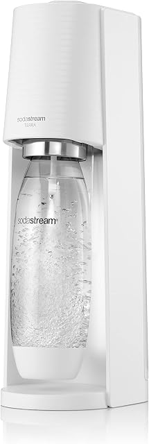 SodaStream Terra Sparkling Water Maker Machine, with 1 Litre Reusable BPA-Free Water Bottle for Carbonating & 60 Litre Quick Connect CO2 Gas Cylinder  White