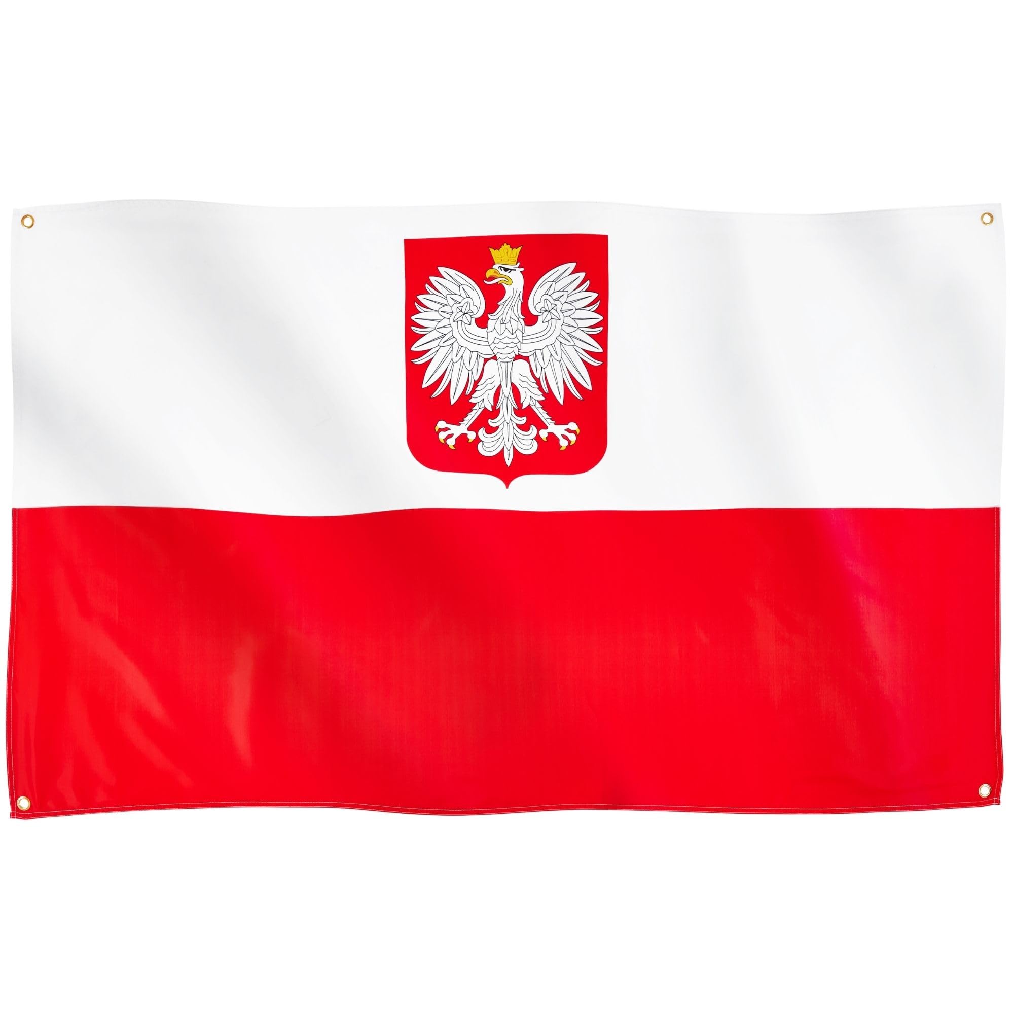 Runesol Polish State Ensign Flag, 91x152cm, 3ft x 5ft, 4 Grommets, Eyelet In Every Corner, Polish Coat of Arms, Poland