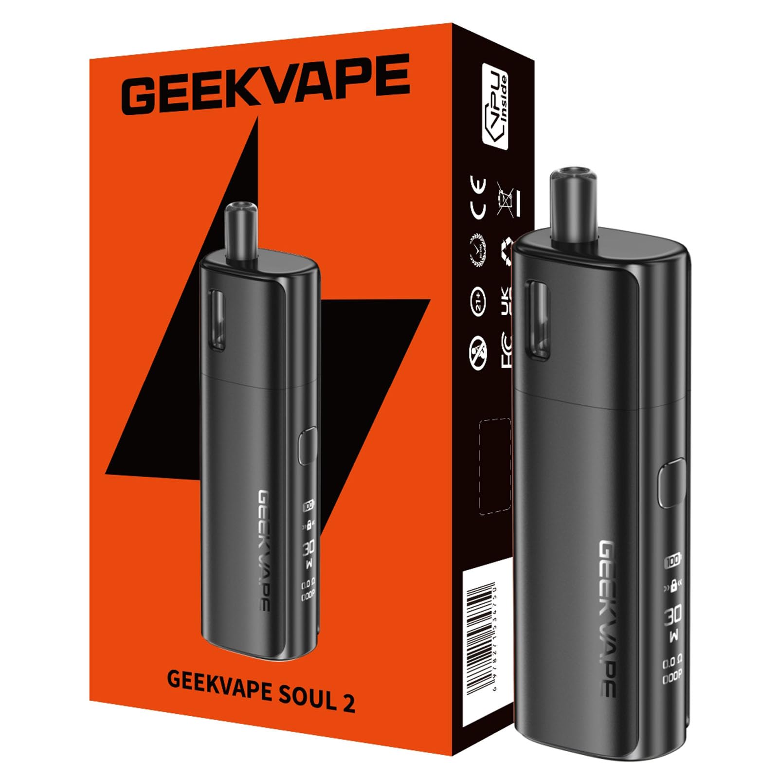 GEEKVAPE Soul 2 Pod Kit Built-in 2100mAh Battery MTL & RDL Vaping Smart Mode Adjustable Airflow 0.99” Hidden Screen 4ml Cartridge Auto Draw/Button Activation No Nicotine (Nero)