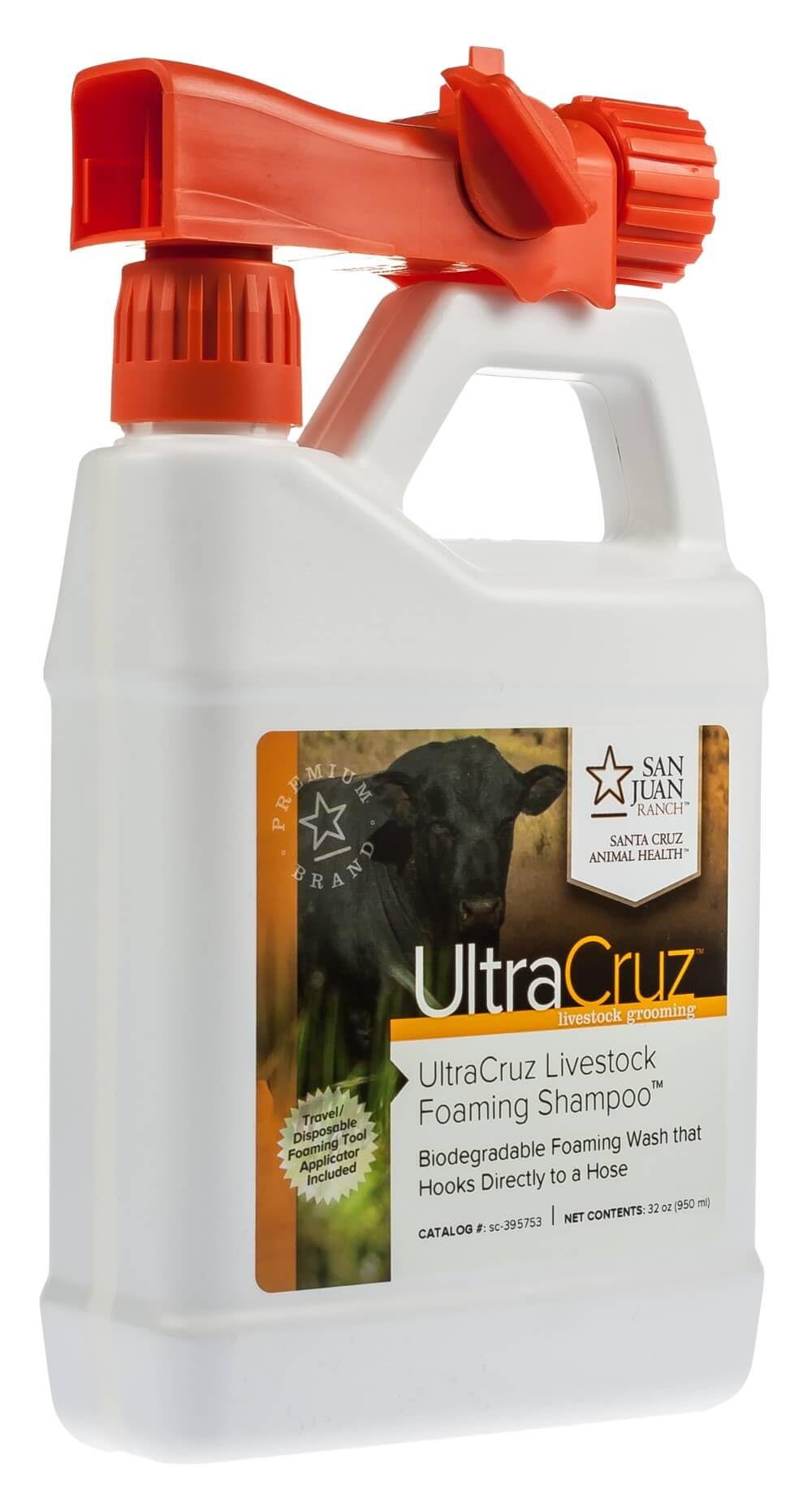 UltraCruz® Piankowy szampon dla bydła, kóz, owiec i świń, 32 uncje z aplikatorem podróżnym