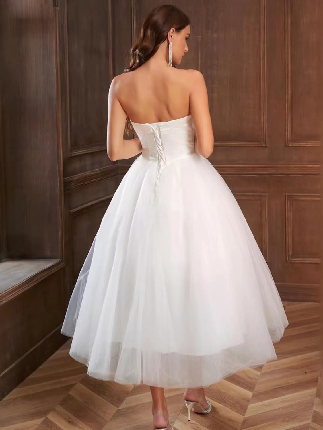 Women's Elegant Strapless Wedding Dress Bridal, Satin White Dress, Short Wedding Dresses for Bride
