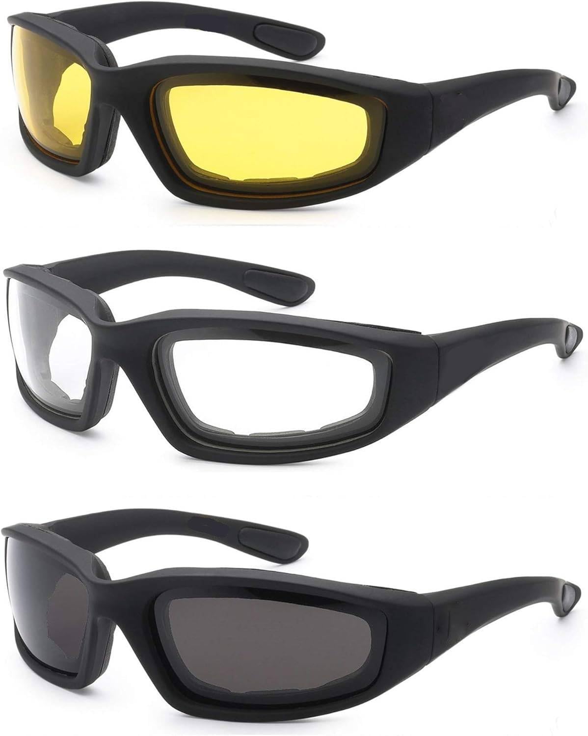 OWL Protective Motorcycle Riding Goggle Glasses with Pouches Foam Padded Mix Color 3 Pairs