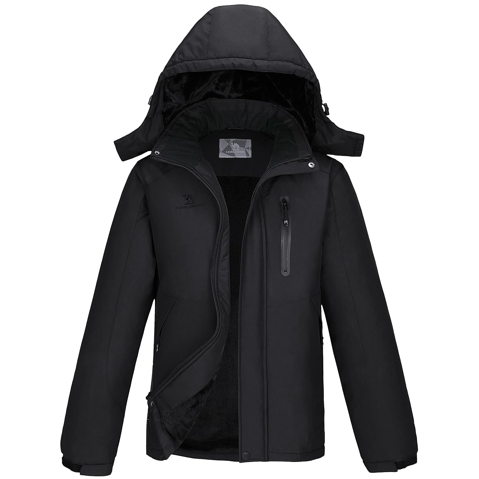 CAMEL CROWN Mens Mountain Waterproof Ski Jackets Warm Winter Snow Coat with Detachable Hood Windproof Rain Jacket