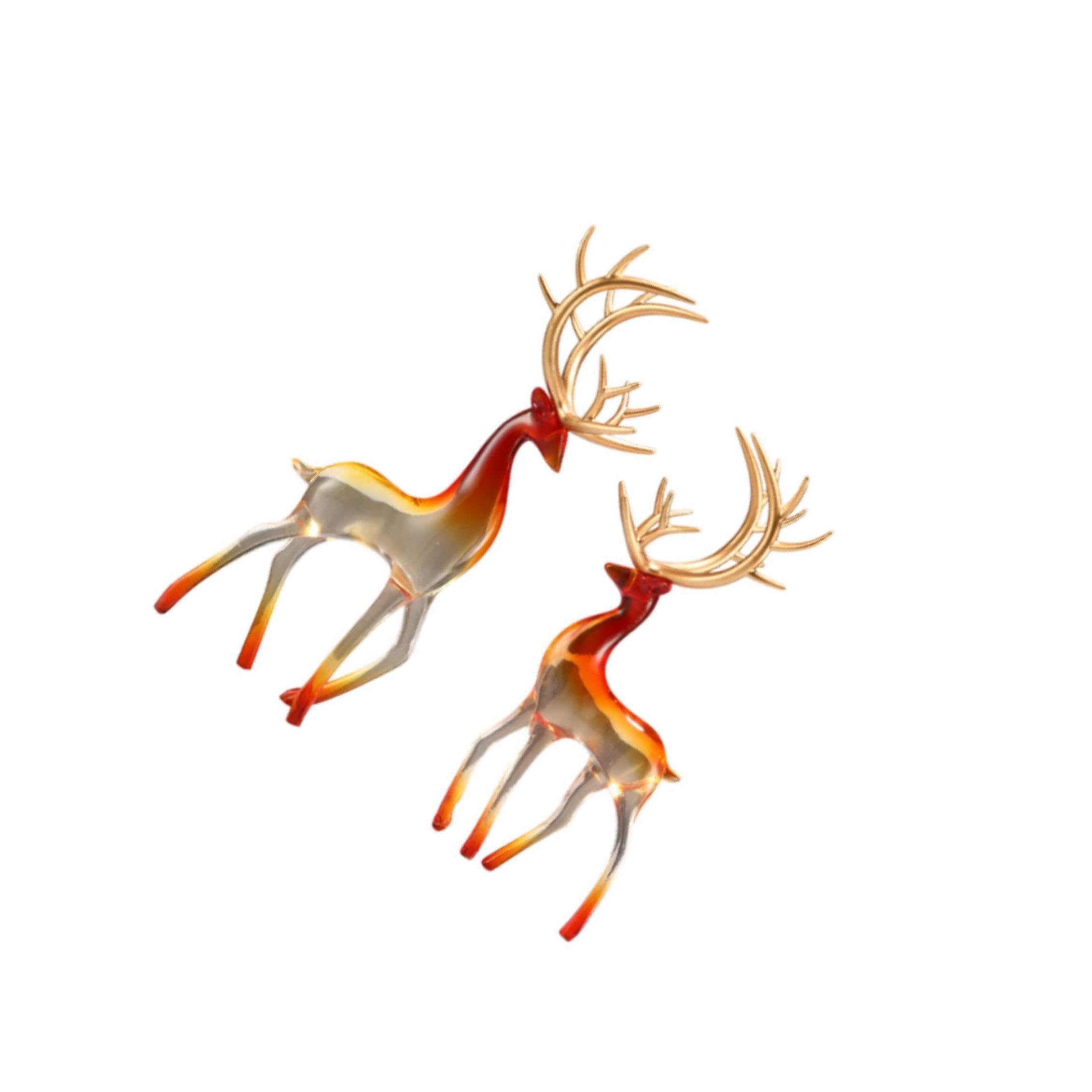 TWISAXC 2pieces Home Decor Elk Resin Statue Elegant Decoration For Garden Deer Sculpture Home Decor Deer Figurines Bar