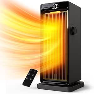 OMISOON Calefactor 2000W, ECO Calefactor bajo Consumo, PTC, 90°Oscilación, Temporizador 24h, Termostato, Rejilla ajustable, Protección contra Sobrecalentamiento y Vuelco, 4 Modo, Calentador, Negro