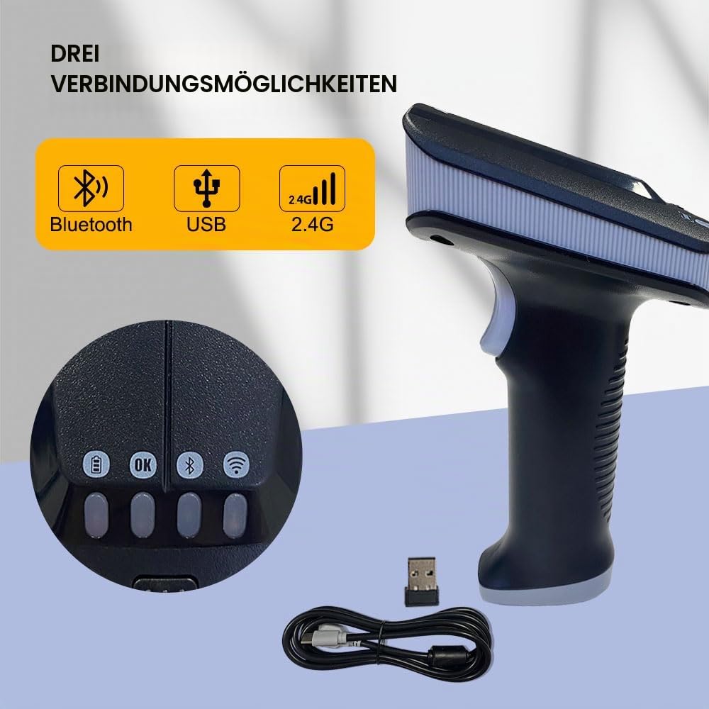 YANZEO SR290 UHF RFID Leser Handheld Terminal Barcode Scanner 1D/2D QR Barcode-Leser Bluetooth 2.4 GHz+Kabel USB Barcode Lesegerät für Schmuck/Bekleidung/Schuhgeschäft, Supermarkt, Lagerhaus