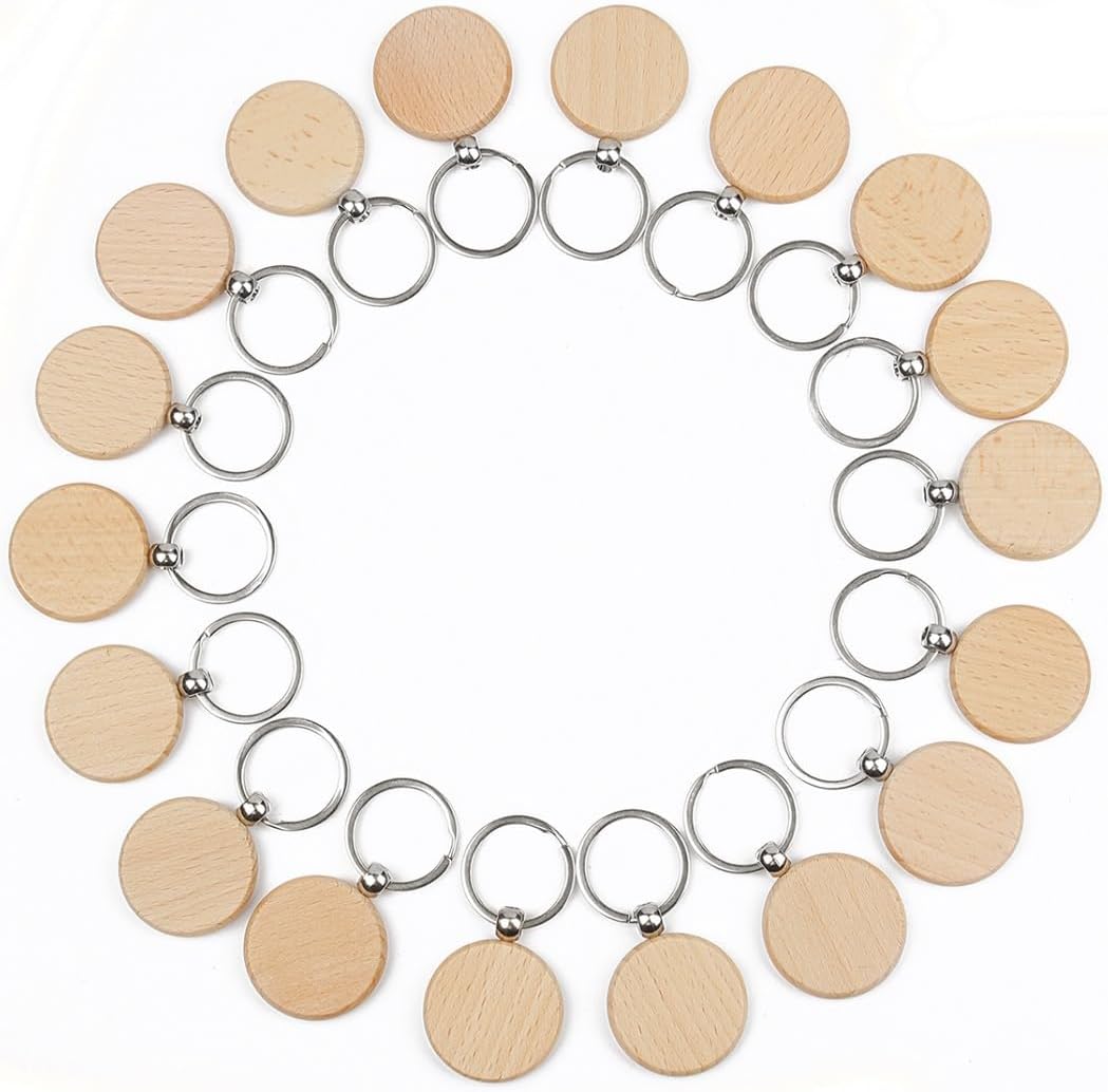 Circle Wooden Key Rings, Fifty Pieces Wood Keychains, DIY Engraving Blank Unfinished Wooden Key Tag, Blank Wood Key Chains, Rounded Wooden Keyrings, DIY Gift Crafts
