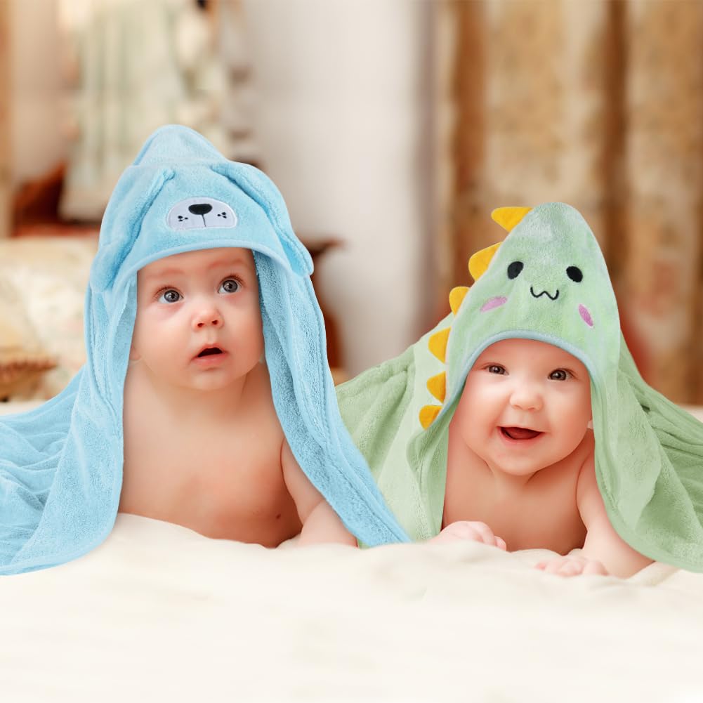 Aolso Accappatoio Neonato, 80x80cm Asciugamani Con Cappuccio Per Bambini, Accappatoio Neonato con Cappuccio Extra Morbido e Super Assorbente per Neonati e Bambini 0-3 Anni-Dinosauro