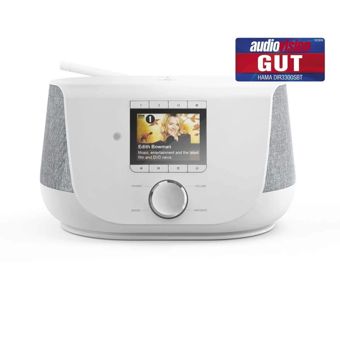 Hama Radio Cyfrowe DIR3300SBT FM/DAB/DAB+/INT/BT (radio internetowe, gniazdo USB A/F/jack 3,5mm, 2.4GHz/5GHz, 20 W, stereo, pilot, 24,5 x 15,5 x 15,5 cm, kabel 1,8m) białe