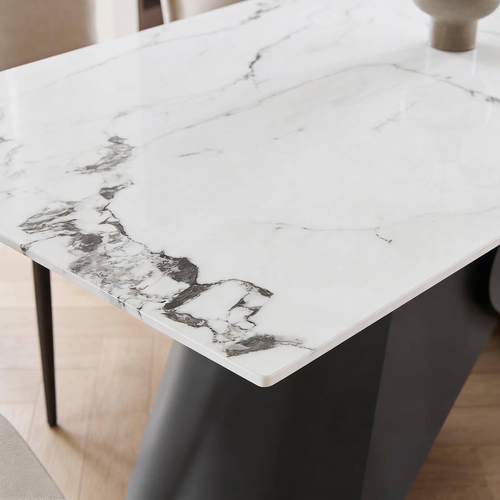 IDIMEX Table à manger Lazio, 180 x 90 cm, noir/blanc, design en céramique, aspect marbre, robuste et facile d'entretien, peut accueillir 6 à 8 personnes
