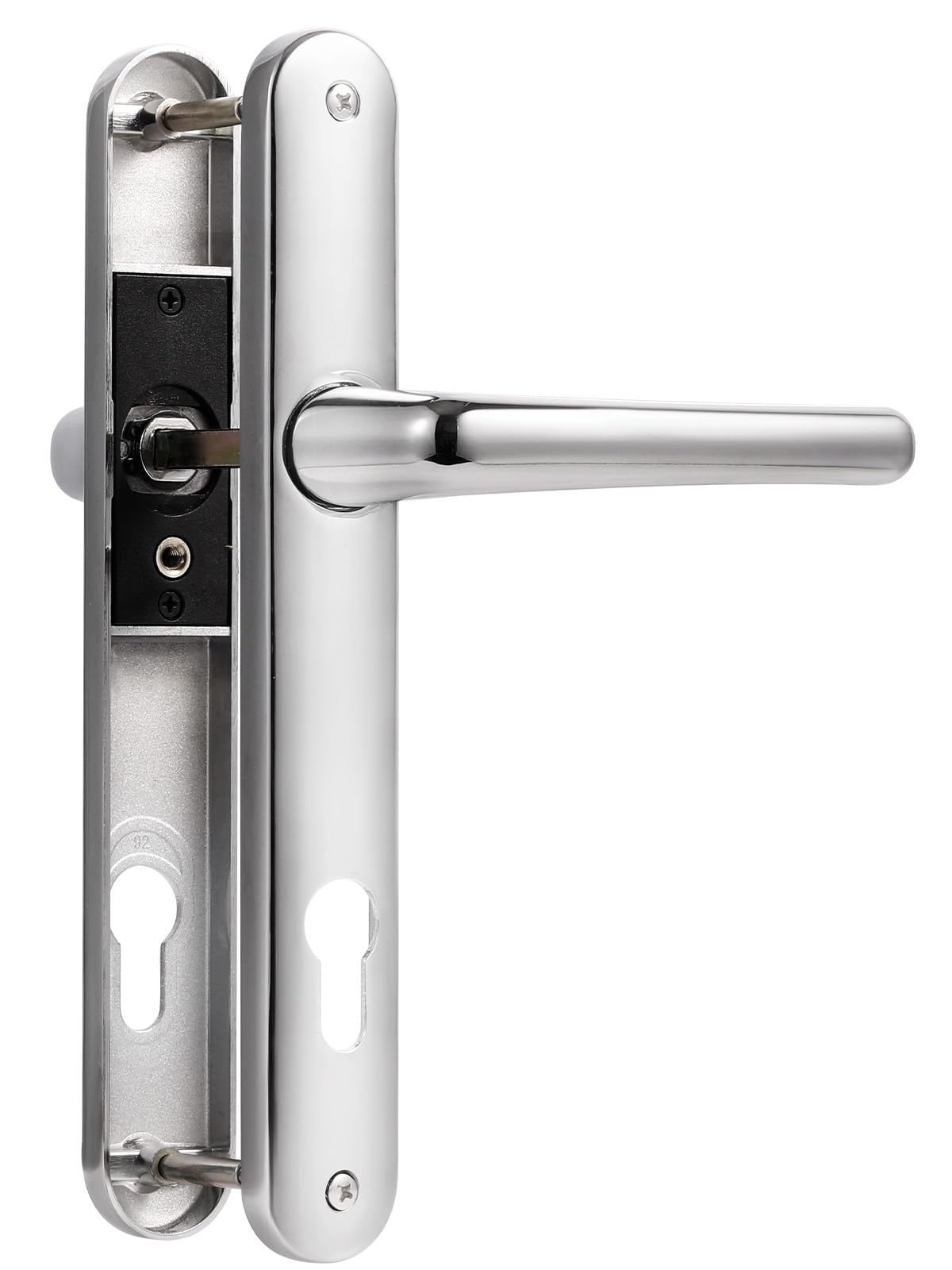 SORWDUERM Polished Chrome Door Handles Set 92mm PZ Centres 210mm Screw Hole Distance 220mm Backplate Length Replacement Door Lever for UPVC Composite Timber Door Zinc Alloy