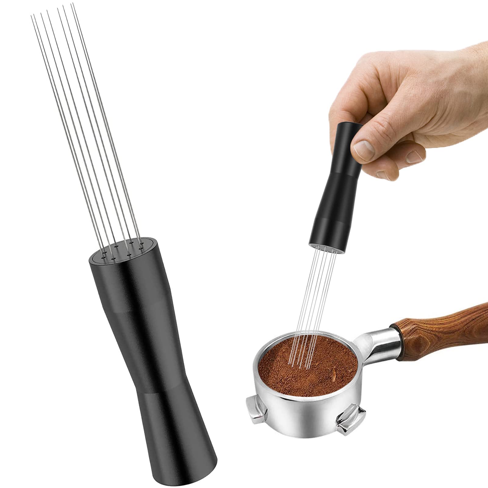 Upgraded Coffee Powder Stirrer, WDT Distributor Tool Espresso Stirrer, 304 Stainless Steel Coffee Grounds Needle No Sharp 8 Prong Coffee Stirring Tamper with Velvet Bag for Coffee Manual Dispensing