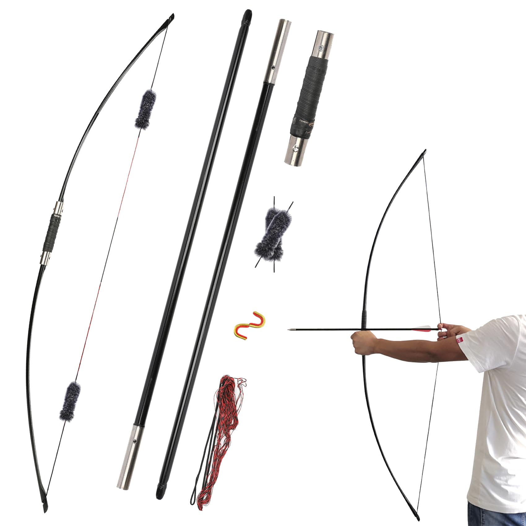Long Bows for Hunting Adult - 64” Detachable Archery Traditional Longbow, 25-100lbs English Longbow for Right Hand Left Hand Adult Outdoor Sports