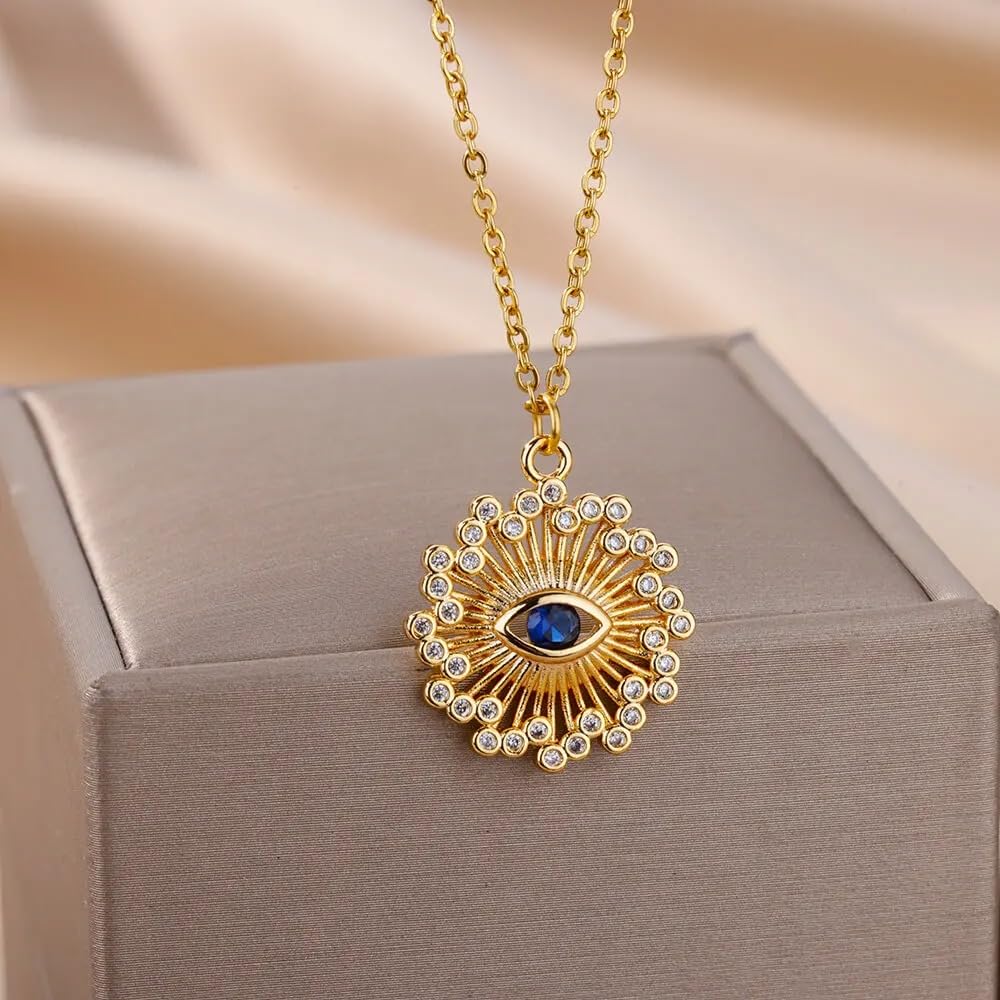 QHQQXN Accesorios para niñas Collar contra el Mal de Ojo para Mujeres y niñas, Collar Turco de Plata de Ley 925 con diseño de Mal de Ojo, Collar Bohemio con Forma de corazón, Collar contra el Mal de