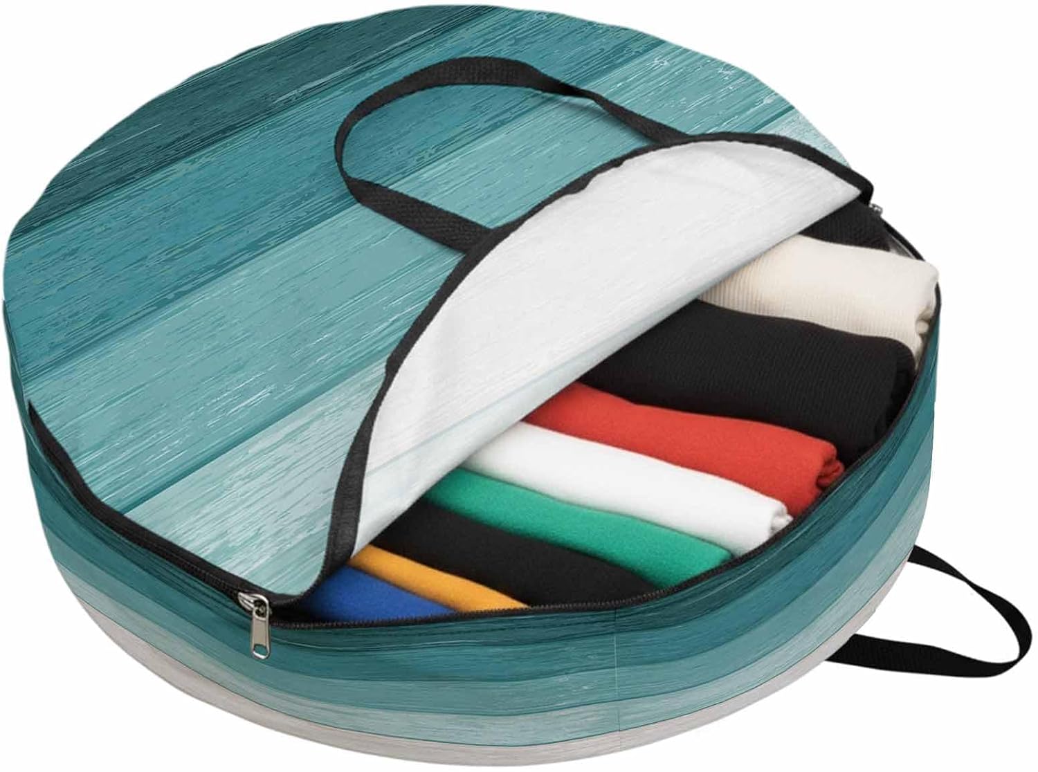 Rustic Stripes Round Storage Bag 36 Inch, Aqua Gradient Farmhouse Wood Grain Clothes Storage Container with Handles Heavy Duty Organizer for Comforter, Bedding & Holiday Wreaths
