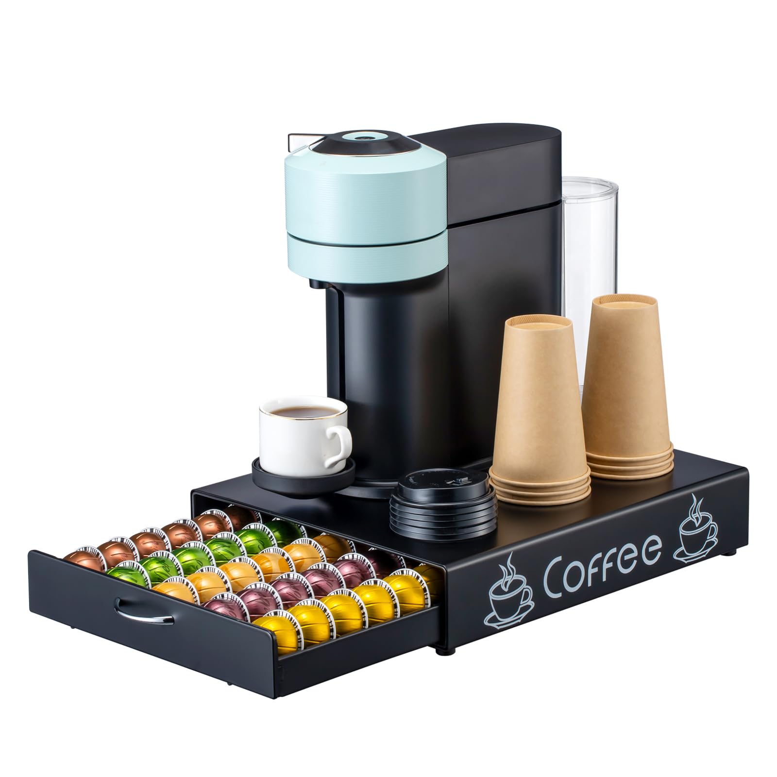 Nespresso - Soporte para cápsulas Vertuo, 50 cápsulas, 13 pulgadas de ancho | Diseño extraíble suave con base antideslizante, negro mate, ahorra espacio en la encimera