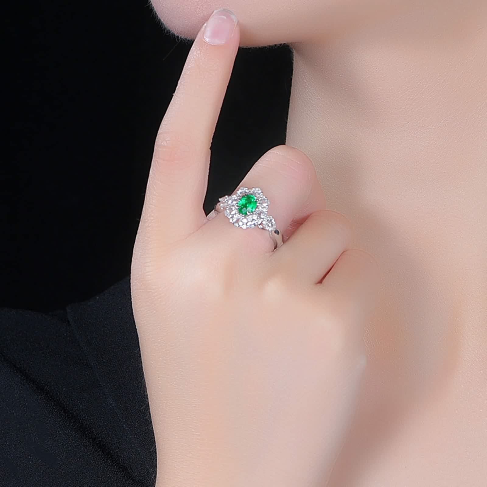 Anillos Mujer con Esmeralda, Alianza de Boda Mujer 1Ct Verde Forma Oval Moissanita Blanco para Esposa Novia Ajuste Cómodo