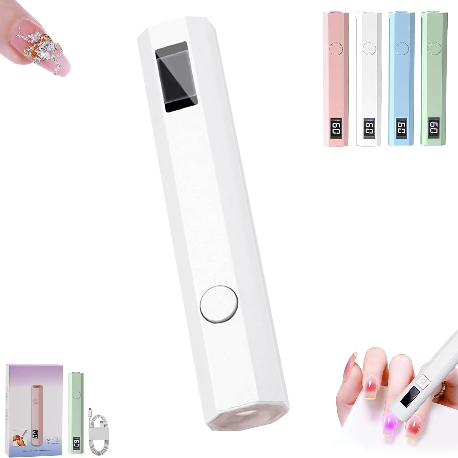 Zdouxuan White Glonailstickers Finger Nails Uv Light, Glonail Stickers Kit With Uv Light, Glonail Stickers Kit With Uv Light, Handheld Uv Light For Gel Nails, Cordless Uv Led Nail Lamp, 400Mah Rechargeable(White)