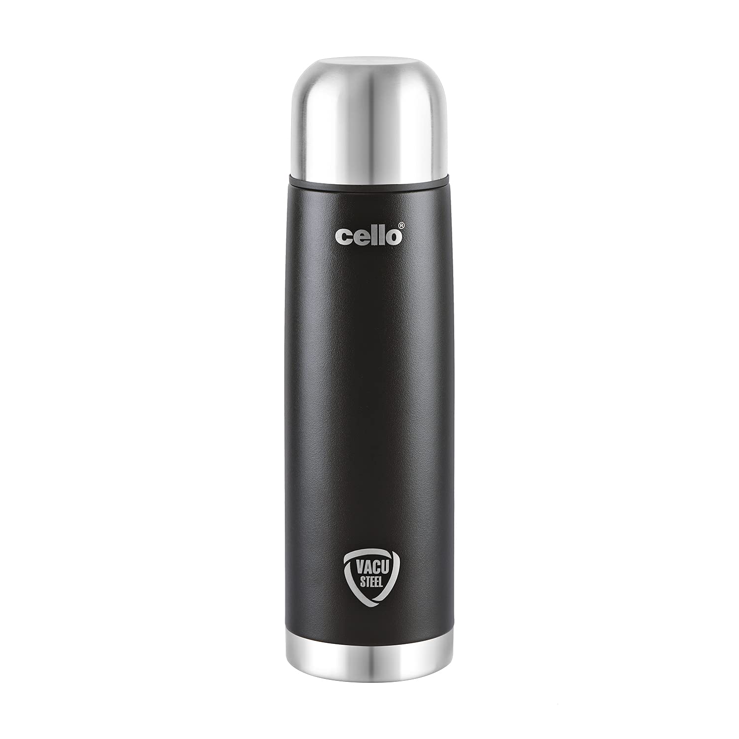 Cello Duro Flip Thermosteel Flask with Jacket | 1 Litre, Black | 24 Hours Hot and Cold | Flask for Tea Coffee | Rust & Leak Proof | Ideal for Office, Gym, Home, Kitchen, Hiking, Travel Bottle