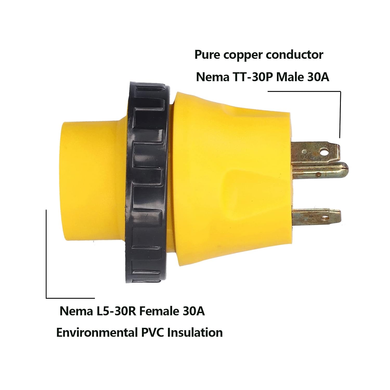 30A RV Plug Adapter, Female Replacement Receptacle TT-30P to L5-30R with Threaded Locking Design & Grooved Ring for Secure Connection - Heavy Duty 30A/125V, 3750W Max Load