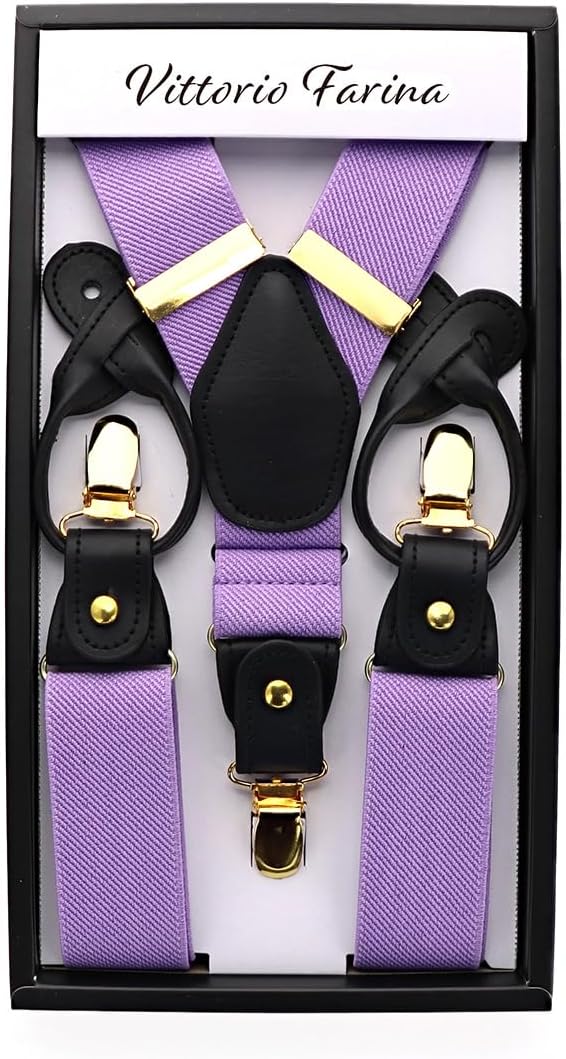 Convertible Suspenders with Interchangeable Clip & Button End Styles, Elastic Y-Back