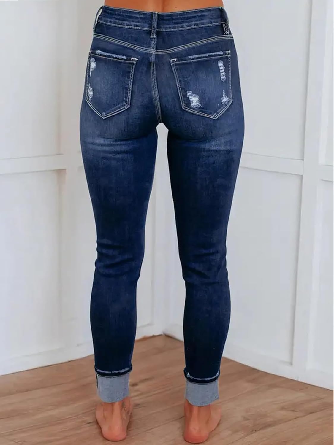 KUNMI Women's Ripped Skinny Slim Fit Jeans Frayed Distressed Stretchy Denim Pants - Image 5