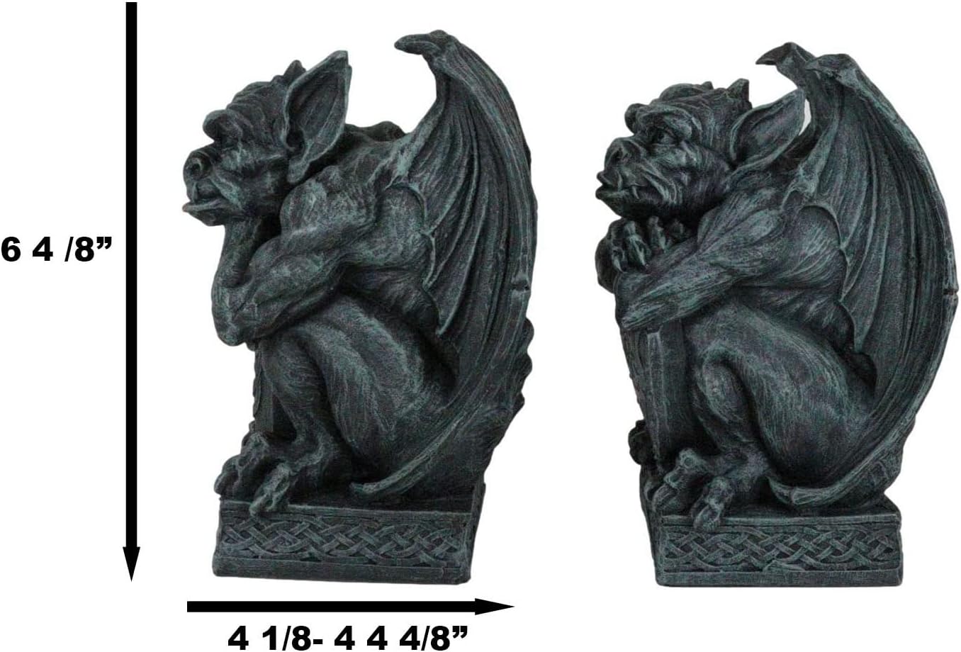 Ebros Gift Set of 2 Stoic Warrior Gothic Notre Dame Gargoyles Holding Bat Sword and Shield Crouching On Pedestals Figurines Gargoyle Themed Collectible Accent 6.5" H
