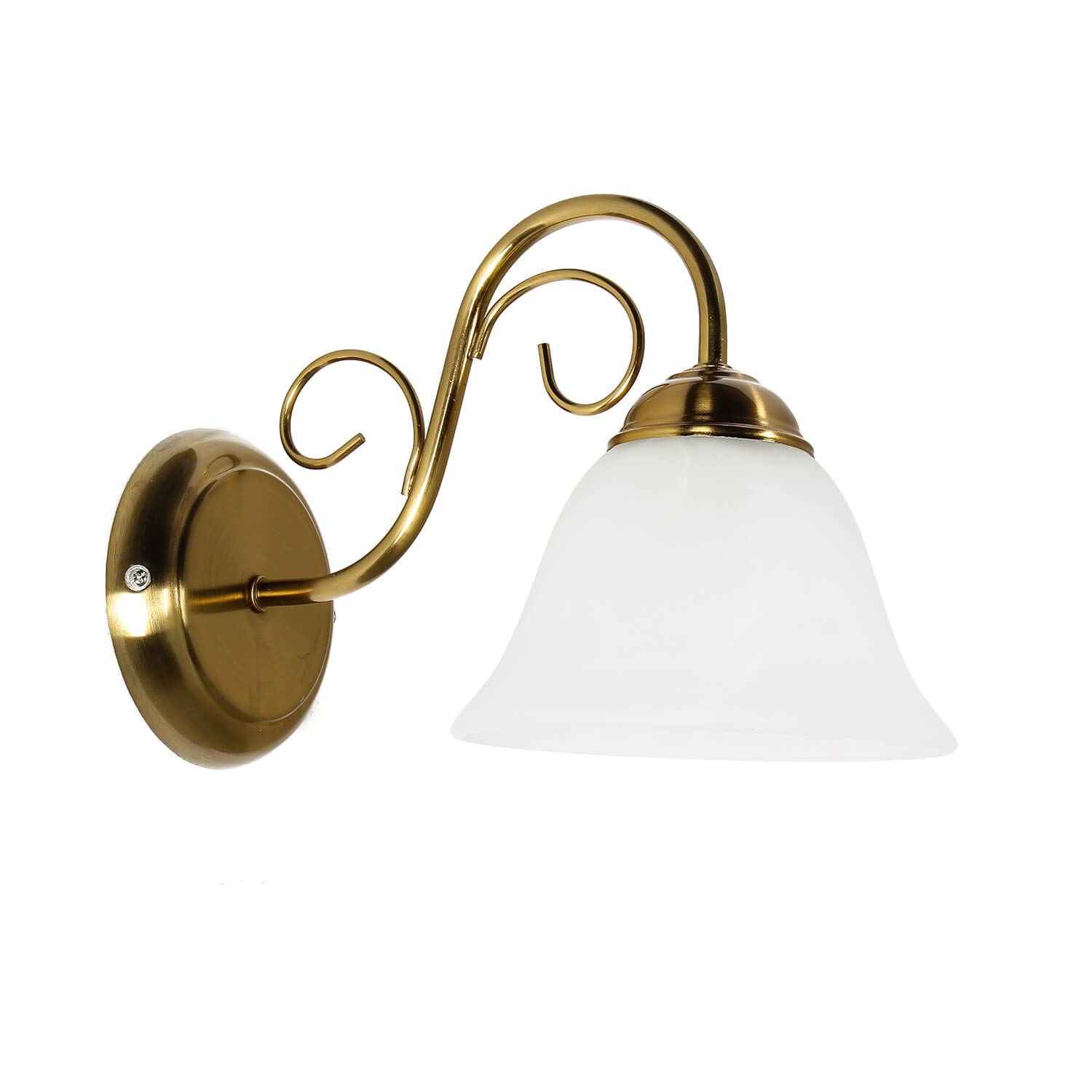 Licht-Erlebnisse Lampada da parete interna Athen a braccio in ottone e vetro alabastro stile rustico retrò E14 ideale per camera da letto, soggiorno e salotto