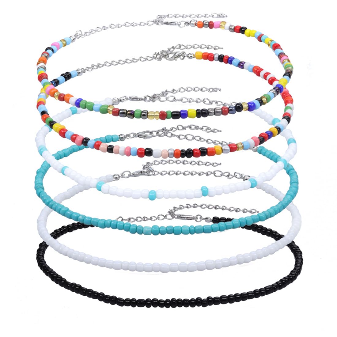 BIRWUMI 6 Piezas Collar de Cuentas Hecho a Mano, Collares de Cuentas de Colores, Collares de Cuentas de Playa Boho, Pulseras para joyería de Mujer, Adecuado para niñas y Damas