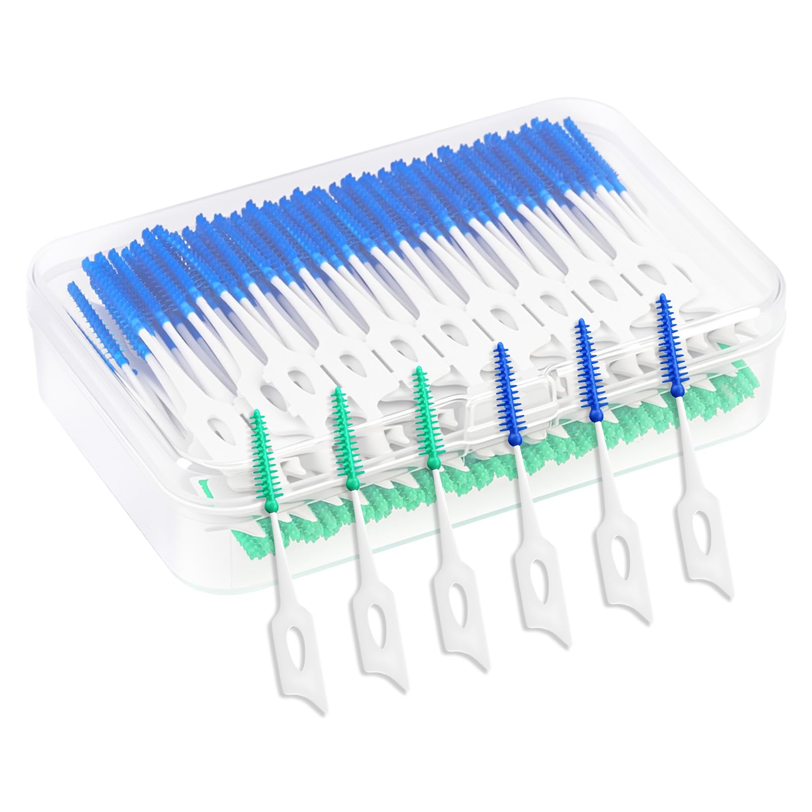 200 scovolini dentali, scovolino denti in morbido silicone con custodia, scovolini portatili in silicone a doppio uso per una pulizia delicata dei denti, ideali per apparecchi ortodontici(blu, verde)