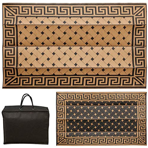 SAND MINE Reversible Mats, Plastic Straw Rug, Modern Area Rug, Large Floor Mat and Rug for Outdoors, RV, Patio, Backyard, Deck, Picnic, Beach, Trailer, Camping (5  x 8 , Brown & Black)