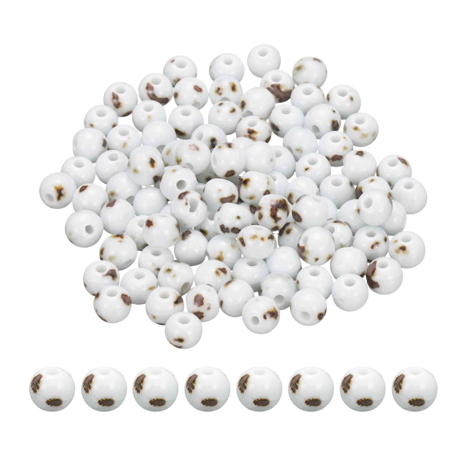 PATIKIL 100 Pcs Porcelain Beads, 8mm Round Ceramic, Spotted White — image 1