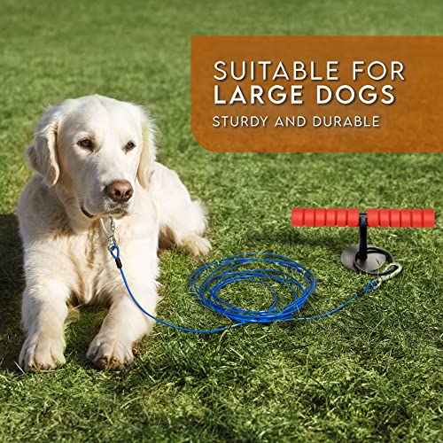 Sliridog Heavy Duty Dog Stake - 15" Solid Steel Ground Anchor with 30ft Blue Rope - for Large Dogs Up to 180lbs - Perfect for Yard, Outdoor, Camping, Tent (14mm Diameter, 5mm Rope) by Sliridog - Image 2