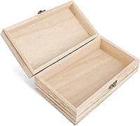 Vista 8 de Caja del tesoro de madera con tapa con bisagras y cierre frontal, caja de almacenamiento de madera, cajas de almacenamiento para manualidades
