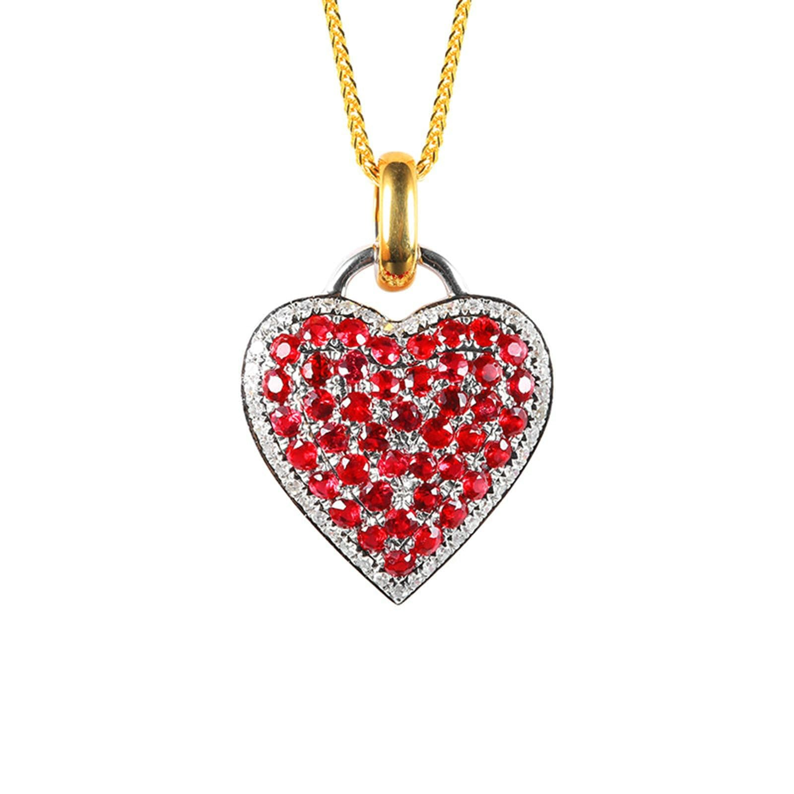 Colgante de corazón bicolor 375 585 750 con rubí 1,1 ct