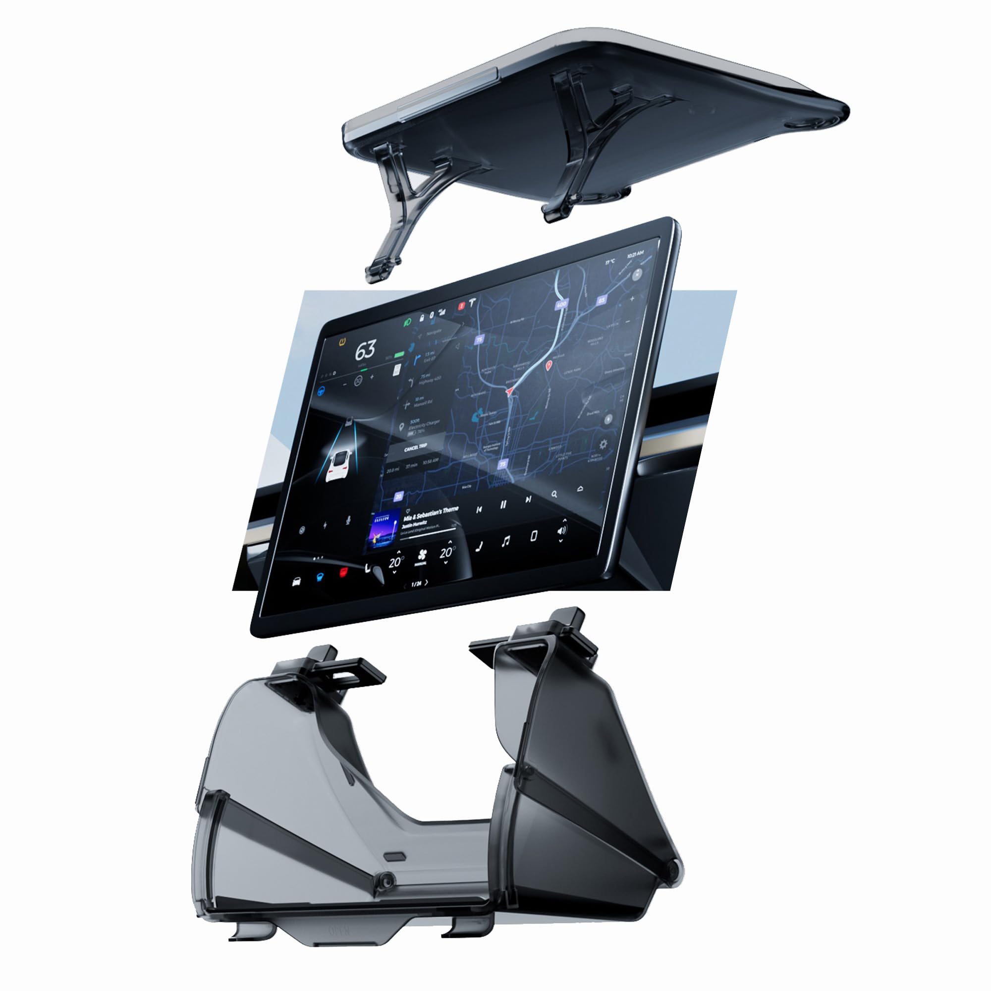 SUPERLIT Tesla Model 3/Y 2016-2025 Accessories -Center Console Hidden Shelf with Attachable Table - Versatile Design for Front Use or Rear Use - Hideable Shelf to Organizer for Phone, Key Card, etc