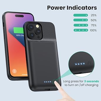 Battery Case for iPhone 14 Pro Max,14 Plus and 13 pro Max, Real 8600mAh Rechargeable Smart Extended Charging Case, Ultra-Slim Portable Protective Battery Pack (6.7 inch) Black