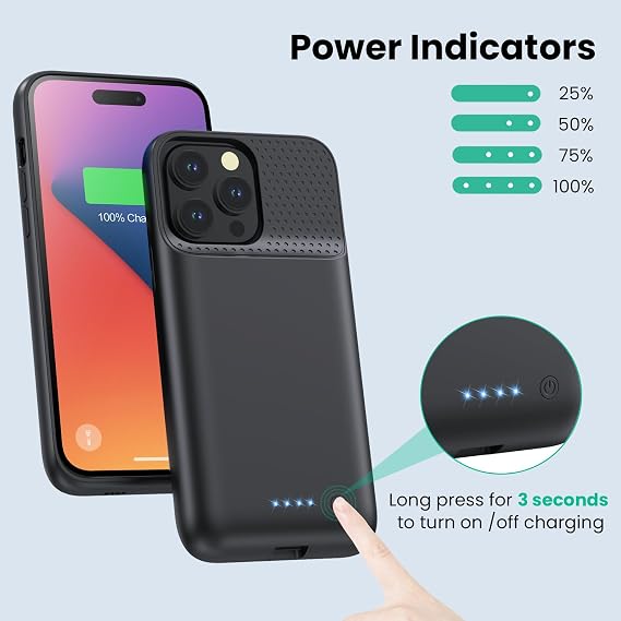 Battery Case for iPhone 14 Pro Max,14 Plus and 13 pro Max, Real 8600mAh Rechargeable Smart Extended Charging Case, Ultra-Slim Portable Protective Battery Pack (6.7 inch) Black