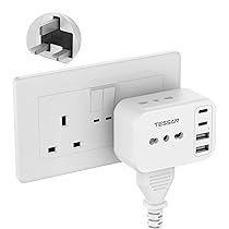 TESSAN Adattatore Presa Inglese con 2 USB C e 2 USB A, 7 in 1 Adattatori Prese Inglesi, Adattatore Spina Inglese 3250 W, Presa Tipo G per Regno Unito, Irlanda, Scozia, Singapore, Dubai, Malta