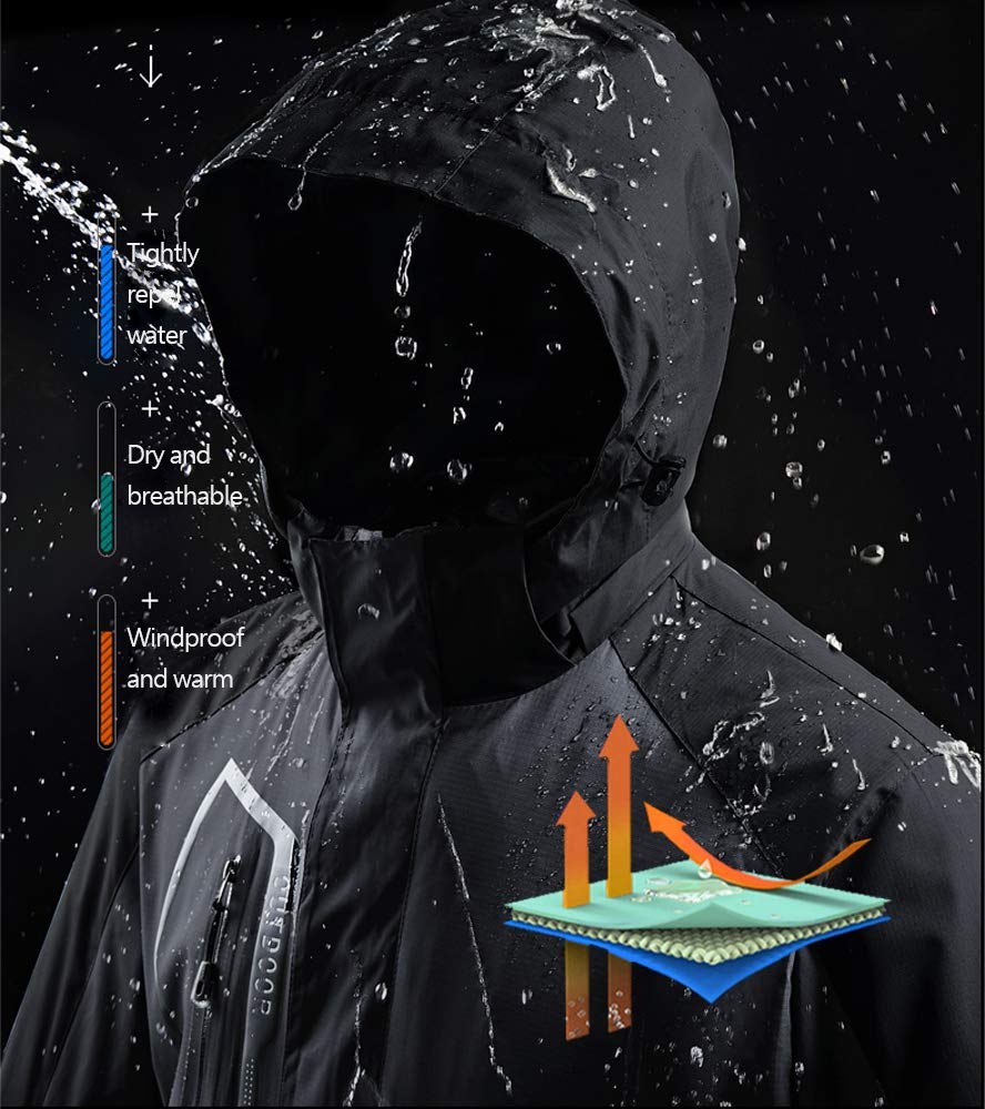 Herren Skijacke Atmungsaktiv Warm Gefüttert Winterjacke mit Abnehmbarer Kapuze Snowboardjacke Wasserdicht Outdoorjacke Warm Outdoorjacke Wasserdicht Softshelljacke