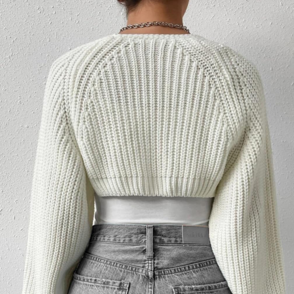 Women Open Front Ribbed Knit Crop Bolero Drop Shoulder Long Sleeve Solid Loose Fit Knitted Crop Cardigan Shrug - Image 7