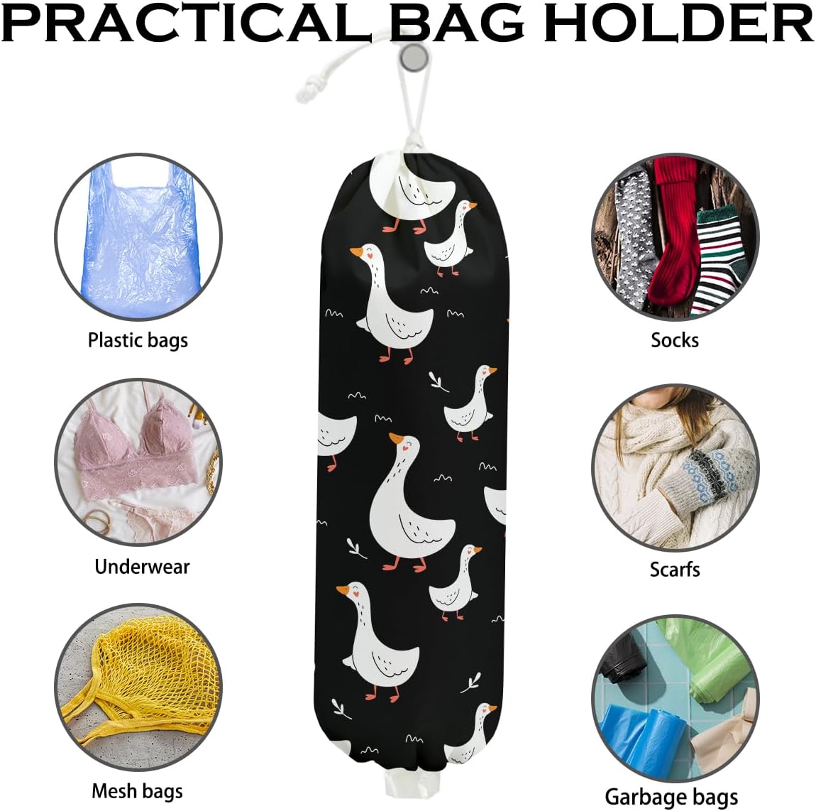 Goose Plastic Bag Holder, Wall Mount Trash Bag Holder, Silly Goose Reusable Grocery Bags Organizer Storage Dispenser for Home Kitchen Pantry, Housewarming Gifts for Women Mom, 22.5x9 Inch