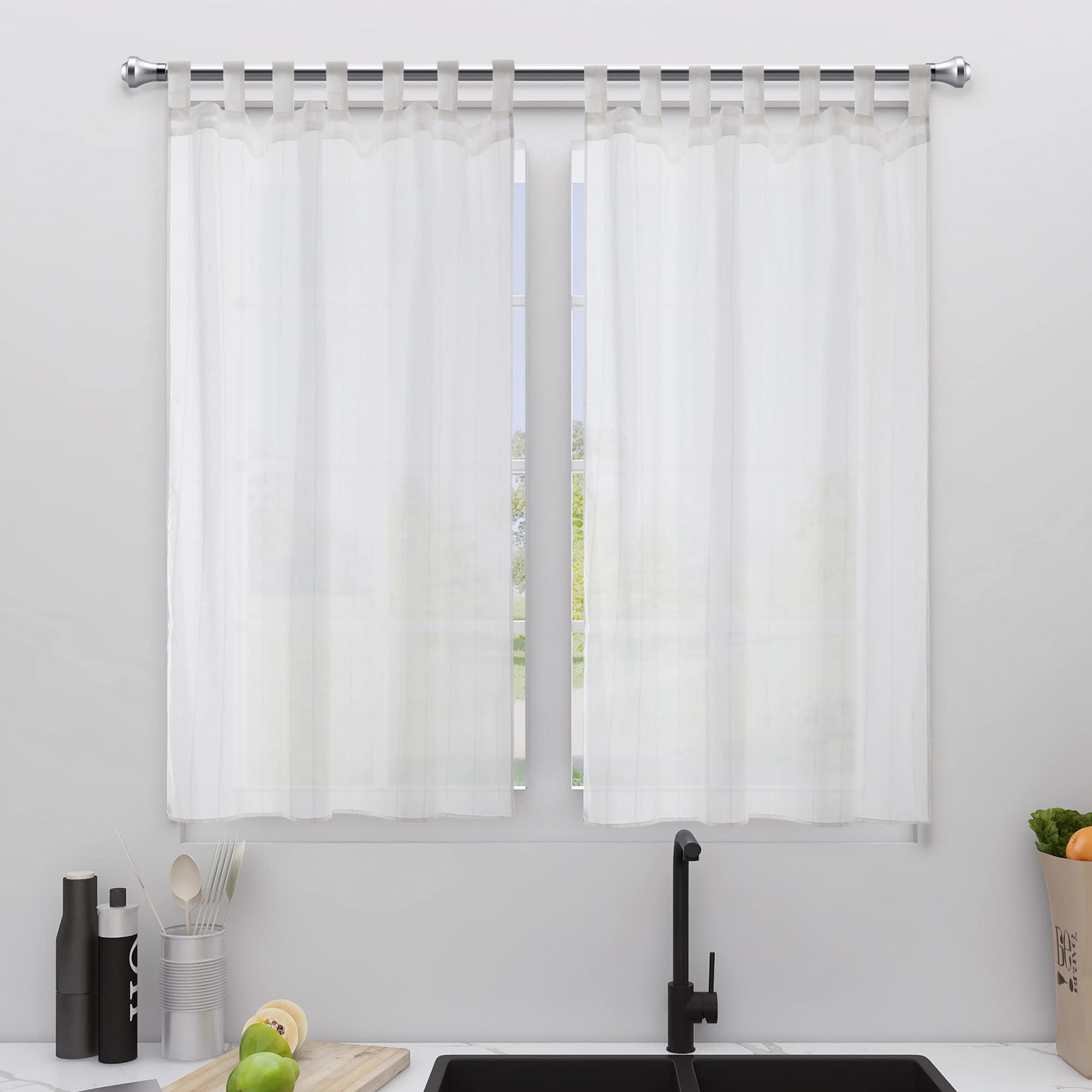 Dalina Textil - Cortina de Cocina Translúcido con Dibujos, Visillo Transparente para Cocina, Comedor, Marco de Puerta 2 Piezas Tejido Gasa Fina con Bordaje Blanco 100x140cm