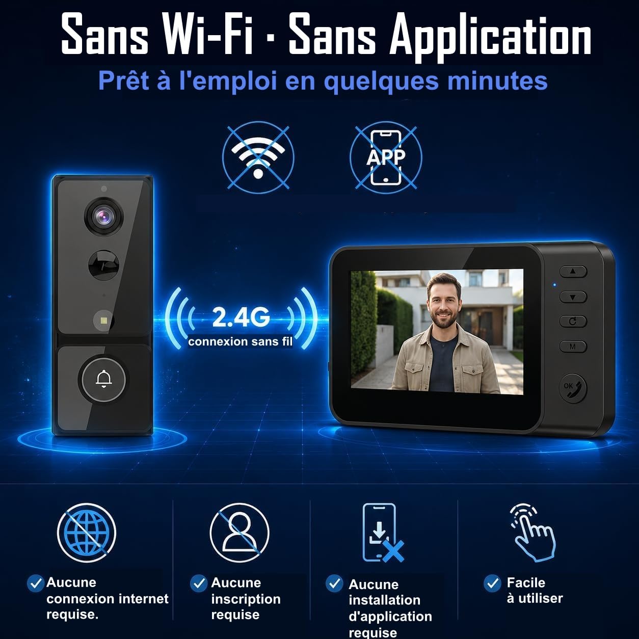 TKMARS Sonnette Vidéo sans Fil 4.3’’ HD 1080P, Visiophone IP65 Étanche, Grand Angle 170°, Vision Nocturne IR, Interphone Audio Bidirectionnel, sans WiFi ni App, Détection Mouvement | Écran IPS 4.3", Audio Bidirectionnel, Grand Angle 170°, Vision Nocturne