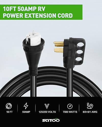 Miniatura 2 de SCITOO Cable de extensión RV de 50 amperios de 10 pies, resistente 10AWG3C AWG con mango de agarre, organizador de cable de bloqueo giratorio,